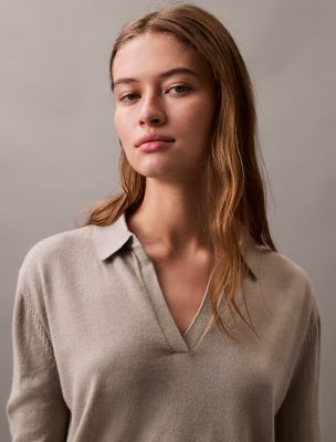 Extra Fine Merino Blend Polo Sweater, Flint