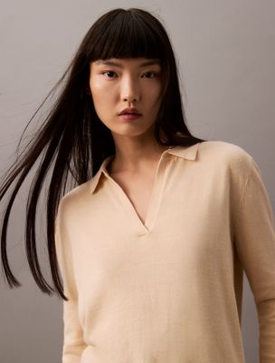 Extra Fine Merino Blend Polo Sweater, Linen