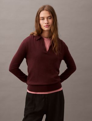 Extra Fine Merino Blend Polo Sweater, Decadent Chocolate