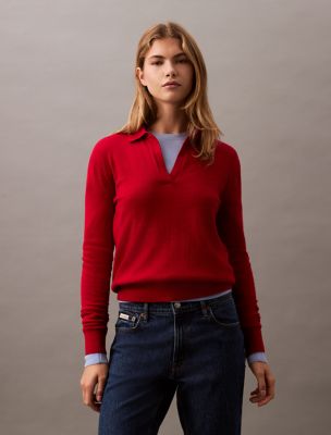 Extra Fine Merino Blend Polo Sweater, Scarlet