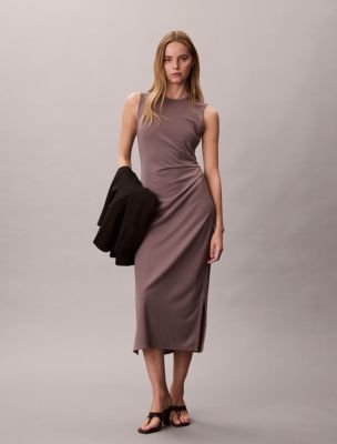 Refined Jersey Gathered Dress, Cherry Taupe