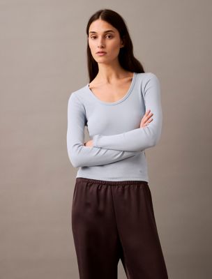 Cotton Contour Rib Slim Fit Long Sleeve T-Shirt, Blue Fog