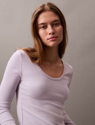 Cotton Contour Rib Slim Fit Long Sleeve T-Shirt, Evening Haze
