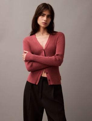 Smooth Cotton Rib Sweater Cardigan, Apple Butter