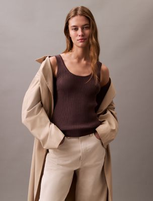 Smooth Cotton Rib Sweater Tank Top, Raisin