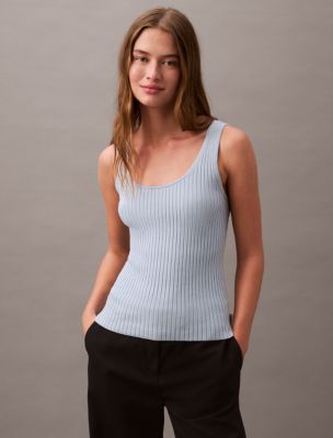 Cotton Rib Sweater Tank Top, Blue Fog