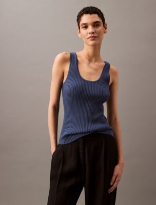 Smooth Cotton Rib Sweater Tank Top, Dark Blue
