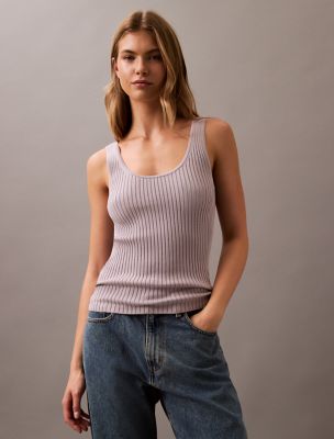 Smooth Cotton Rib Sweater Tank Top, Gull Grey