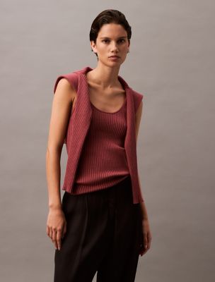 Cotton Rib Sweater Tank Top, Apple Butter