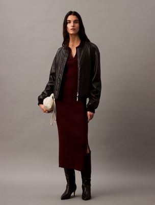Smooth Cotton Rib Midi Sweater Skirt, Cherrywood