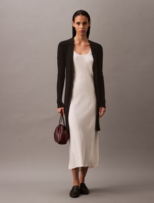 Smooth Cotton Rib Sweater Duster, Black