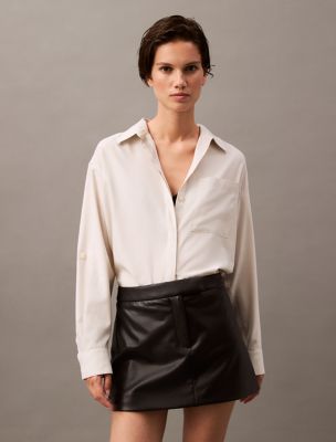Viscose Blend Relaxed Button-Down Shirt, Chalk
