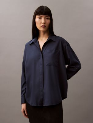 Viscose Blend Relaxed Button-Down Shirt, Ink