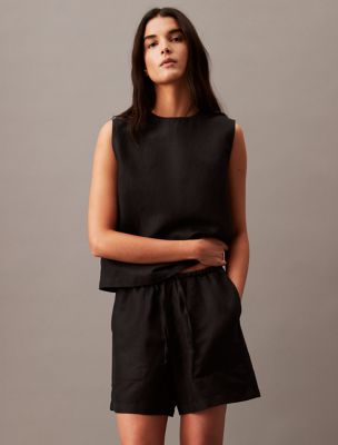 Casual Linen Blend Pull-On Shorts, Black Beauty
