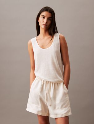 Casual Linen Blend Pull-On Shorts, Antique White