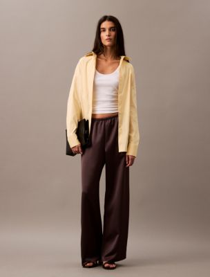 Satin Wide Leg Pants, Raisin