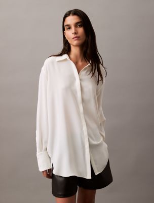 Classic Button-Down Tunic Shirt, Vanilla Ice