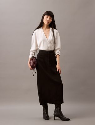 Satin V-Neck Blouse, Chalk
