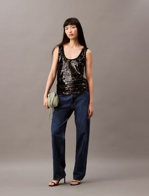 Sequin Tank Top, Black Beauty