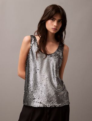 Sequin Tank Top, Dark Grey