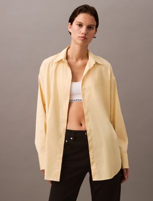 Stretch Poplin Relaxed Fit Button-Down Shirt, Italian Straw