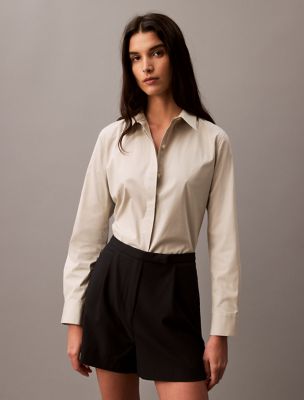 Classic Stretch Poplin Button-Down Shirt, Pussywillow