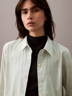 Classic Stretch Poplin Button-Down Shirt, Green Tint