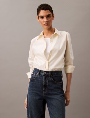 Classic Stretch Poplin Button-Down Shirt, Vanilla Ice