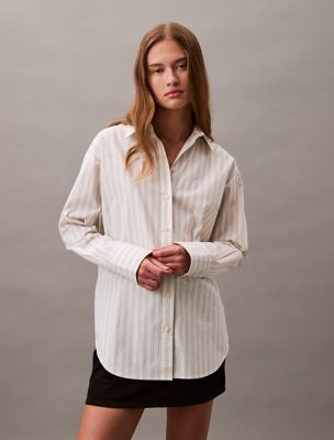 Cotton Stretch Stripe Relaxed Button-Down Shirt, Railroad Stripe