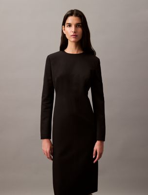 calvin klein black work dress By In Black, Size: S Roundneck Short puff sleeves Back zip closure Over Calvin Klein Sheath Dress with