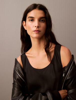Viscose Satin Tank Top, Black Beauty