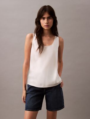 Viscose Satin Tank Top, Vanilla Ice