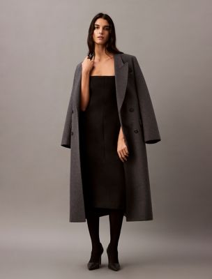 Brushed Wool Blend Strapless Dress, Black Beauty