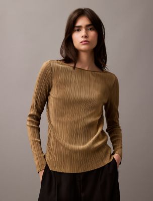 Plisse Low Back Slim T-Shirt