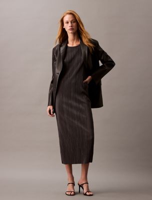 Plisse Sleeveless Midi Dress, Ebony
