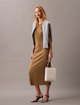 Plisse Sleeveless Midi Dress, Gothic Olive