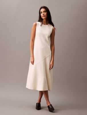 Robe mi-longue en tissu éponge texturé, blanc antique