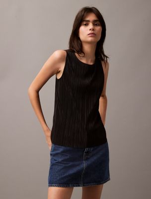 Plisse Tank Top, Black
