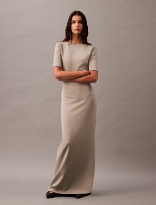 Backless Jersey Dress, Elephant Skin