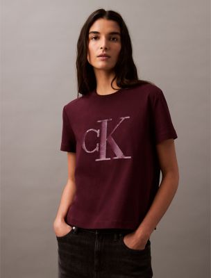 Sequin Monogram Logo Crewneck T-Shirt, Cherrywood