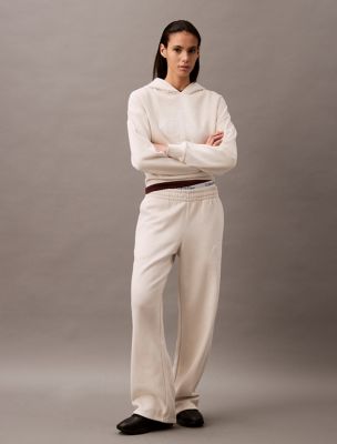 Sequin Monogram Logo Fleece Wide Leg Sweatpants, Chalk