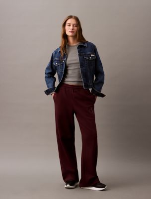 Sequin Monogram Logo Fleece Wide Leg Sweatpants, Cherrywood
