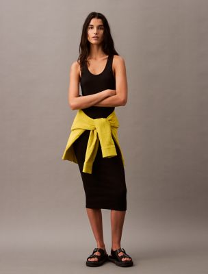 Rib Slip Dress, Black