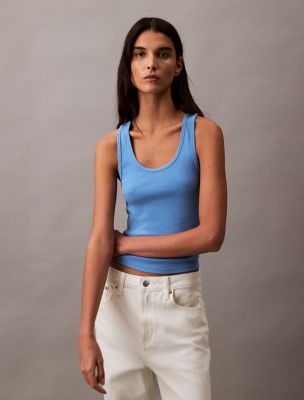 Cotton Contour Rib Tank, Silver Lake Blue