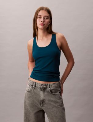 Cotton Contour Rib Tank, Deep Sea Teal 
