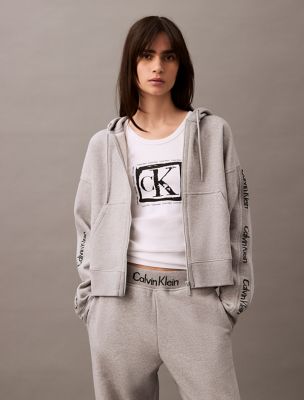 Logo Tape Fleece Zip Hoodie, Grey Heather