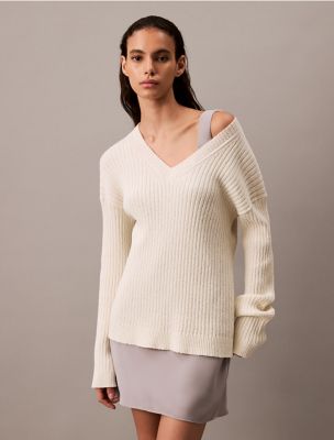 Soft Rib V-Neck Sweater, Vanilla Ice
