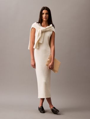 Boucle Ribbed Maxi Dress, Vanilla Ice