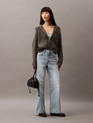 Ribbed Knit Sweater Hoodie, Endless Gray Melange