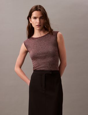 Lurex Sleeveless Pullover Top, Decadent Chocolate